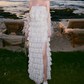 Sparkling Strapless Tiered Prom Dress White Beading Slit Sheath Evening Dress C9101