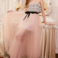 Romantic Strapless Tulle Prom Dress Sequins Floral A-Line Evening Dress C9102