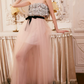 Romantic Strapless Tulle Prom Dress Sequins Floral A-Line Evening Dress C9102