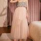 Romantic Strapless Tulle Prom Dress Sequins Floral A-Line Evening Dress C9102