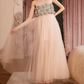 Romantic Strapless Tulle Prom Dress Sequins Floral A-Line Evening Dress C9102