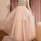Romantic Strapless Tulle Prom Dress Sequins Floral A-Line Evening Dress C9102