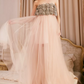 Romantic Strapless Tulle Prom Dress Sequins Floral A-Line Evening Dress C9102