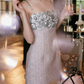 Glittering Spaghetti Straps Pink Homecoming Dress 3D Appliques Sequins Sheath Party Dress C9105