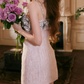 Glittering Spaghetti Straps Pink Homecoming Dress 3D Appliques Sequins Sheath Party Dress C9105