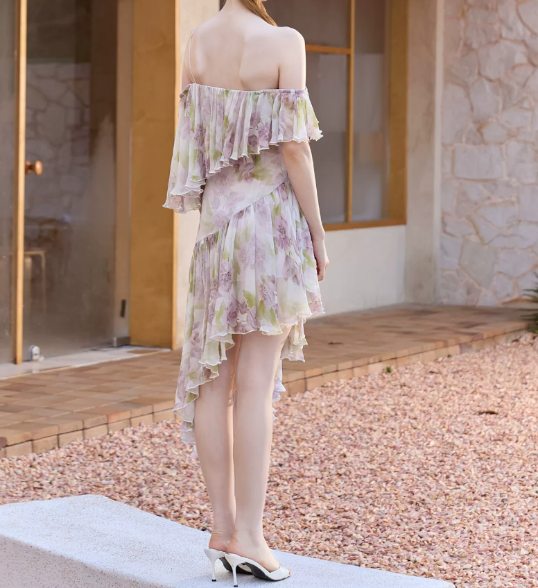 Unique Off-Shoulder Homecoming Dress Ruffles Floral A-Line Party Dress C9106