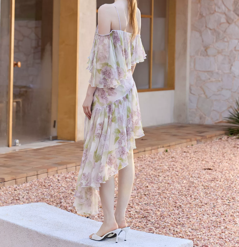 Unique Off-Shoulder Homecoming Dress Ruffles Floral A-Line Party Dress C9106