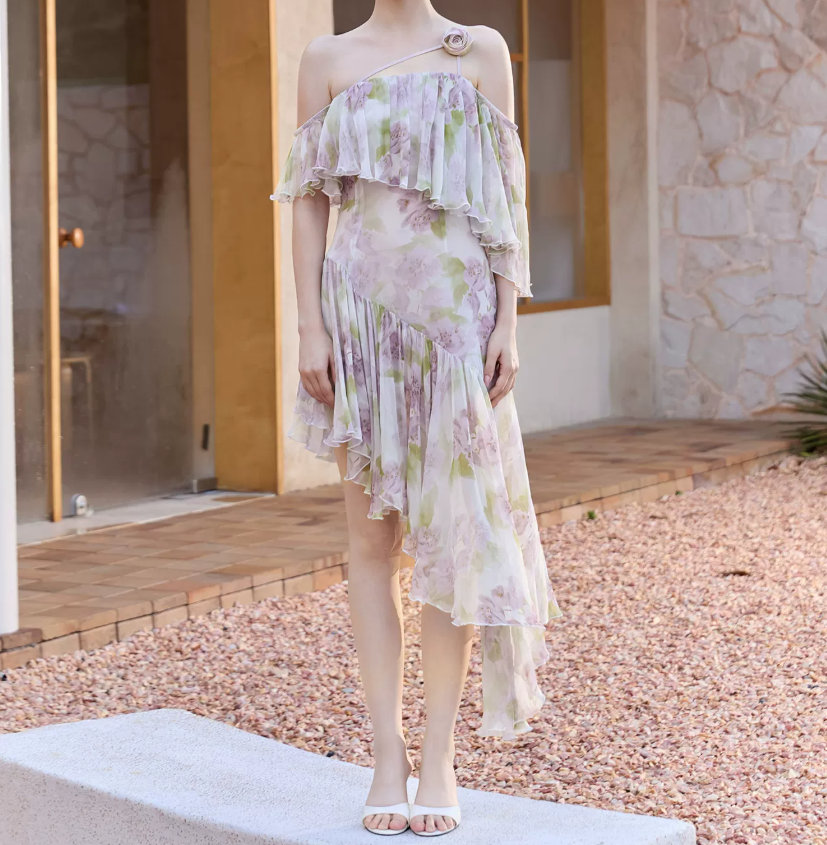 Unique Off-Shoulder Homecoming Dress Ruffles Floral A-Line Party Dress C9106