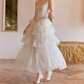 Attractive Spaghetti Straps Wedding Dresses Lace Beading Tiered A-Line Bridal Dress C9107