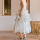 Attractive Spaghetti Straps Wedding Dresses Lace Beading Tiered A-Line Bridal Dress C9107