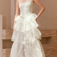 Attractive Spaghetti Straps Wedding Dresses Lace Beading Tiered A-Line Bridal Dress C9107