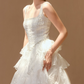Attractive Spaghetti Straps Wedding Dresses Lace Beading Tiered A-Line Bridal Dress C9107