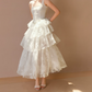 Attractive Spaghetti Straps Wedding Dresses Lace Beading Tiered A-Line Bridal Dress C9107