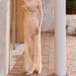 Glam Spaghetti Straps Prom Dress Pink Floral Slit Sheath Evening Dress C9109