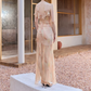 Glam Spaghetti Straps Prom Dress Pink Floral Slit Sheath Evening Dress C9109