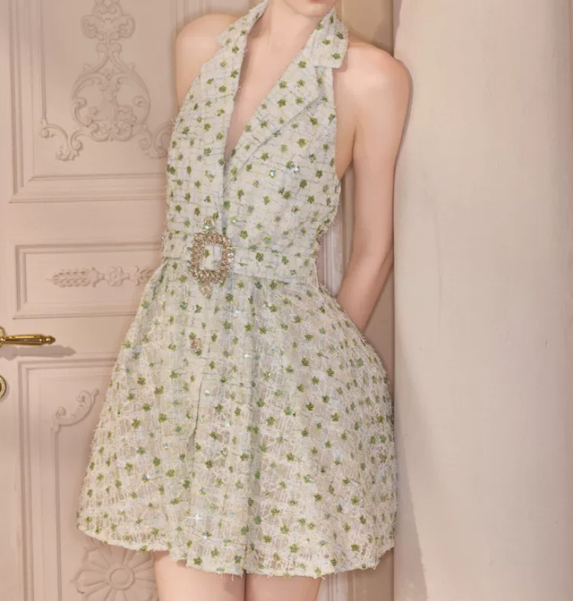 Charming Halter Neck A-Line Homecoming Dress Sequins Backless Party Dress C9110