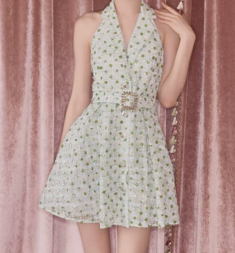 Charming Halter Neck A-Line Homecoming Dress Sequins Backless Party Dress C9110