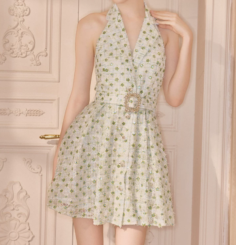 Charming Halter Neck A-Line Homecoming Dress Sequins Backless Party Dress C9110