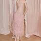 Glittering Strapless Pink Prom Dress Sequins Feather A-Line Evening Dress C9111