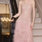 Glittering Strapless Pink Prom Dress Sequins Feather A-Line Evening Dress C9111