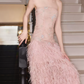 Glittering Strapless Pink Prom Dress Sequins Feather A-Line Evening Dress C9111