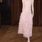 Glittering Strapless Pink Prom Dress Sequins Feather A-Line Evening Dress C9111
