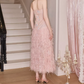 Glittering Strapless Pink Prom Dress Sequins Feather A-Line Evening Dress C9111