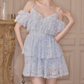 Cute Off-Shoulder Homecoming Dress Blue Ruffled Lace A-Line Party Dress C9112