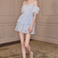 Cute Off-Shoulder Homecoming Dress Blue Ruffled Lace A-Line Party Dress C9112