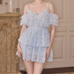 Cute Off-Shoulder Homecoming Dress Blue Ruffled Lace A-Line Party Dress C9112