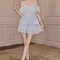 Cute Off-Shoulder Homecoming Dress Blue Ruffled Lace A-Line Party Dress C9112