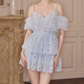 Cute Off-Shoulder Homecoming Dress Blue Ruffled Lace A-Line Party Dress C9112