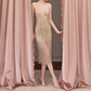 Chic V Neck Prom Dress Beige Crystals Sheath Evening Dress C9113