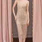 Chic V Neck Prom Dress Beige Crystals Sheath Evening Dress C9113