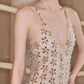 Chic V Neck Prom Dress Beige Crystals Sheath Evening Dress C9113