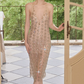 Chic V Neck Prom Dress Beige Crystals Sheath Evening Dress C9113