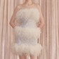 Chic Strapless White Homecoming Dress Sequins Feather Sheath Party Dress C9114