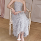 Trendy Strapless Blue Prom Dress Sequins Feathers A-Line Evening Dress C9115