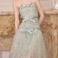 Attractive Strapless Green Prom Dress Sequins Bows A-Line Evening Dress C9117