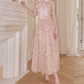 Sleek Spaghetti Straps Pink Prom Dress Sequins Bow A-Line Evening Dress C9118
