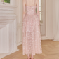 Sleek Spaghetti Straps Pink Prom Dress Sequins Bow A-Line Evening Dress C9118