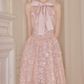 Sleek Spaghetti Straps Pink Prom Dress Sequins Bow A-Line Evening Dress C9118