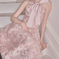 Sleek Spaghetti Straps Pink Prom Dress Sequins Bow A-Line Evening Dress C9118