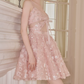 Ornate Spaghetti Straps A-Line Homecoming Dress Pink Sequins Bow Party Dress C9119