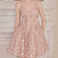 Ornate Spaghetti Straps A-Line Homecoming Dress Pink Sequins Bow Party Dress C9119