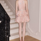 Sparkly Halter Neck A-Line Beaded Homecoming Dress Pink Sequins Tiered Party Dress C9120