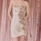 Charming Strapless Homecoming Dress Beige Floral Sheath Party Dress C9121