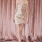 Charming Strapless Homecoming Dress Beige Floral Sheath Party Dress C9121