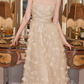 Elegant Spaghetti Straps Beige Prom Dress Beading Sequins A-Line Evening Dress C9122