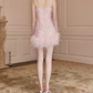Sweet Spaghetti Straps Pink Homecoming Dress Sequins Feather Sheath Party Dress C9123